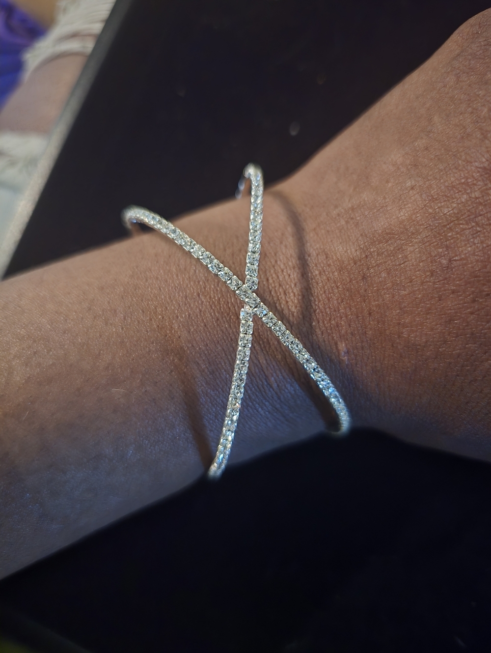 Stunning Silver-Tone Criss-Cross Bangle Bracelet